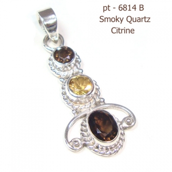 Best selling smoky quartz three stone handmade sterling silver pendant